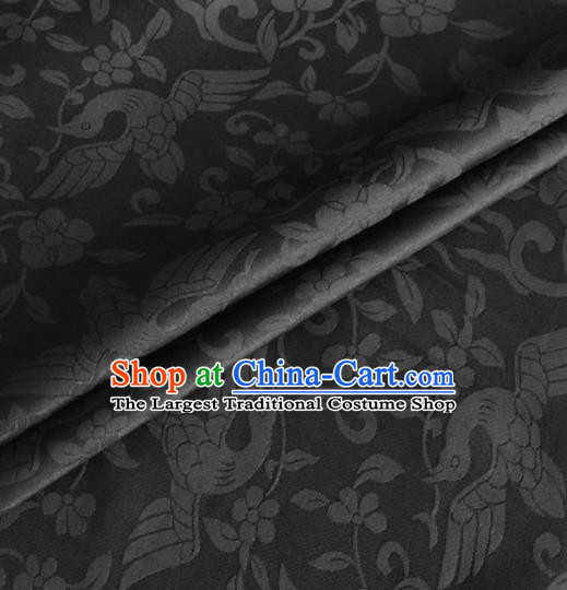 Asian Chinese Classical Birds Pattern Design Black Brocade Jacquard Fabric Traditional Cheongsam Silk Material