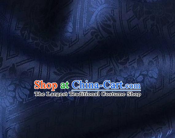 Asian Chinese Classical Daisy Pattern Design Navy Brocade Jacquard Fabric Traditional Cheongsam Silk Material