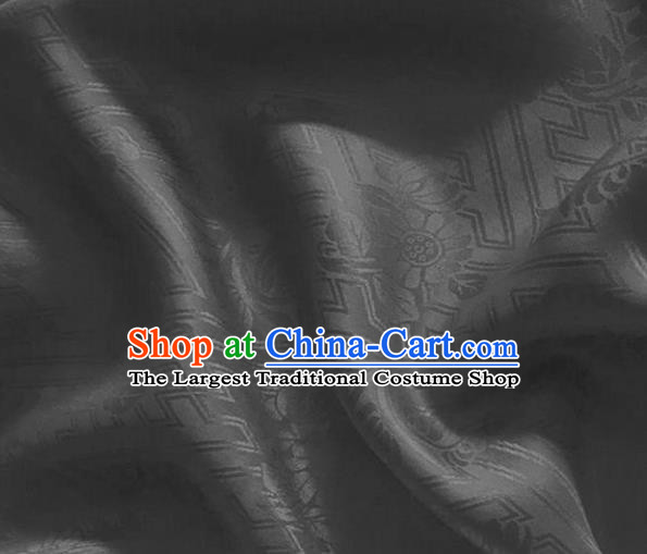 Asian Chinese Classical Daisy Pattern Design Deep Grey Brocade Jacquard Fabric Traditional Cheongsam Silk Material