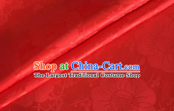 Asian Chinese Classical Plum Blossom Pattern Design Red Silk Fabric Traditional Cheongsam Material