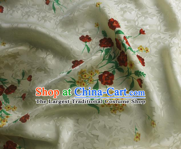 Asian Chinese Classical Printing Flowers Pattern Design Beige Silk Fabric Traditional Cheongsam Brocade Material