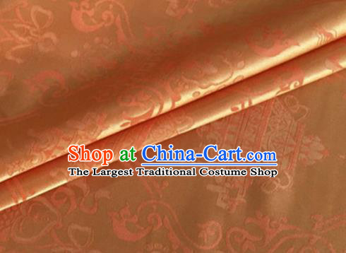 Asian Chinese Classical Double Fish Pattern Design Orange Silk Fabric Traditional Cheongsam Material