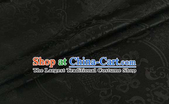 Asian Chinese Classical Double Fish Pattern Design Black Silk Fabric Traditional Cheongsam Material