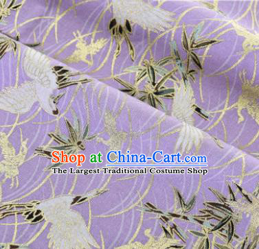 Asian Japanese Classical Crane Pattern Design Purple Silk Fabric Traditional Kimono Brocade Material