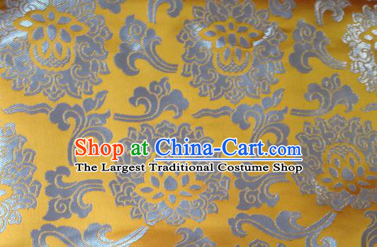 Asian Chinese Classical Lotus Pattern Design Yellow Silk Fabric Traditional Tibetan Brocade Material