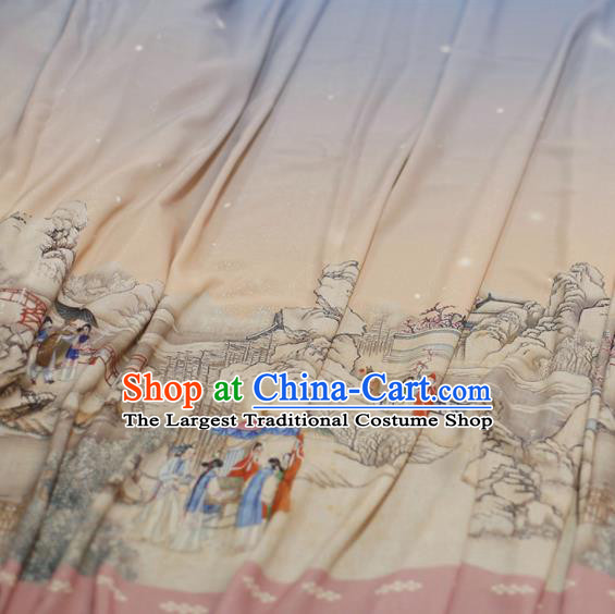 Asian Chinese Classical Printing Dream of the Red Chamber Pattern Design Pink Silk Fabric Traditional Hanfu Brocade Material