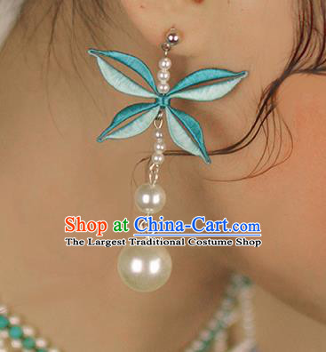 Chinese Traditional National Blue Butterfly Earrings Handmade Ear Accessories for Women