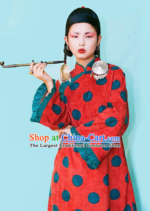 Chinese Traditional Watermelon Red Qipao Dress National Costume Cheongsam for Women