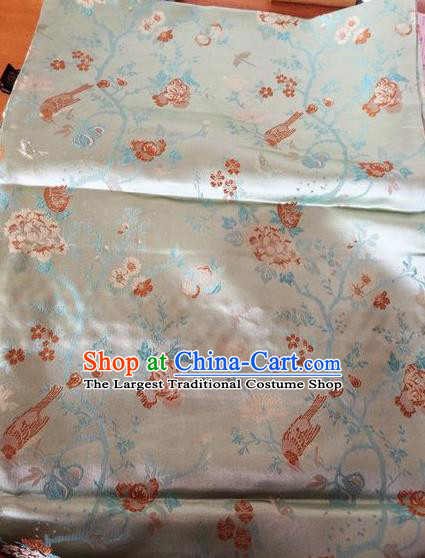 Asian Chinese Classical Peony Birds Pattern Design Beige Silk Fabric Traditional Nanjing Brocade Material