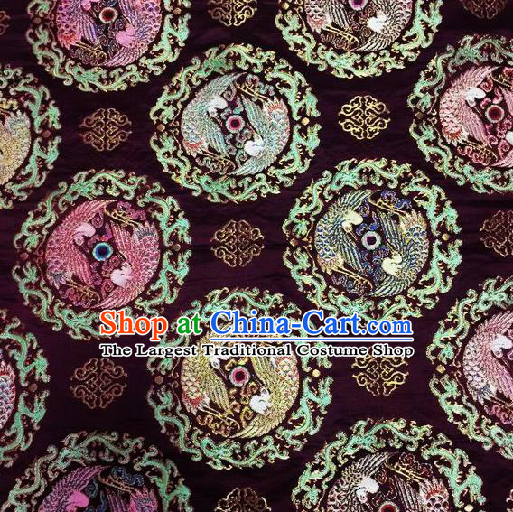 Asian Chinese Classical Swan Pattern Design Wine Red Silk Fabric Traditional Nanjing Brocade Material