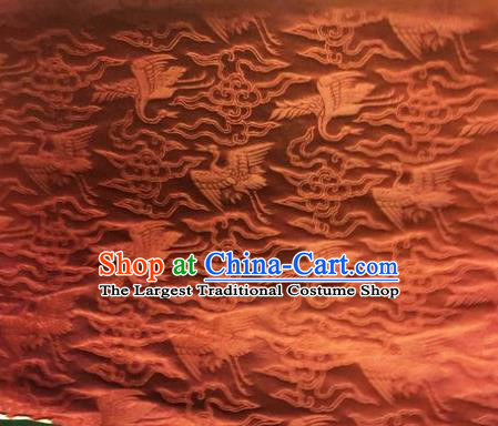 Asian Chinese Classical Cloud Cranes Pattern Design Rust Red Silk Fabric Traditional Nanjing Brocade Material