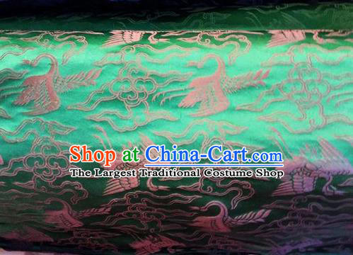 Asian Chinese Classical Cloud Cranes Pattern Design Green Silk Fabric Traditional Nanjing Brocade Material