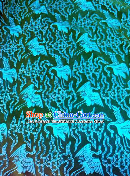 Asian Chinese Classical Cloud Crane Pattern Design Green Silk Fabric Traditional Nanjing Brocade Material