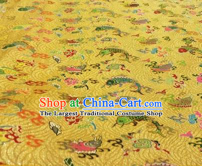 Asian Chinese Classical Carps Pattern Design Golden Silk Fabric Traditional Nanjing Brocade Material