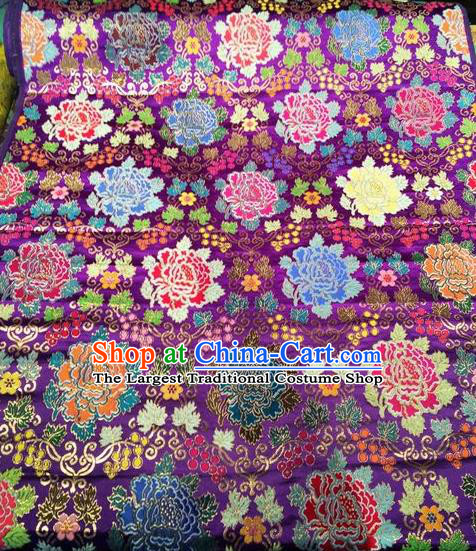 Asian Chinese Classical Peony Pattern Design Purple Silk Fabric Traditional Nanjing Brocade Material