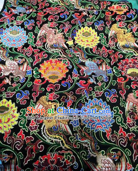 Asian Chinese Classical Phoenix Lotus Pattern Design Black Silk Fabric Traditional Nanjing Brocade Material