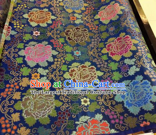 Asian Chinese Classical Peony Grape Pattern Design Navy Silk Fabric Traditional Nanjing Brocade Material