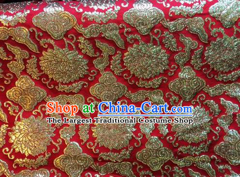 Asian Chinese Classical Cloud Lotus Pattern Design Red Silk Fabric Traditional Nanjing Brocade Material