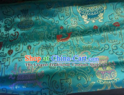 Asian Chinese Classical Sacrifice Pattern Design Green Silk Fabric Traditional Nanjing Brocade Material