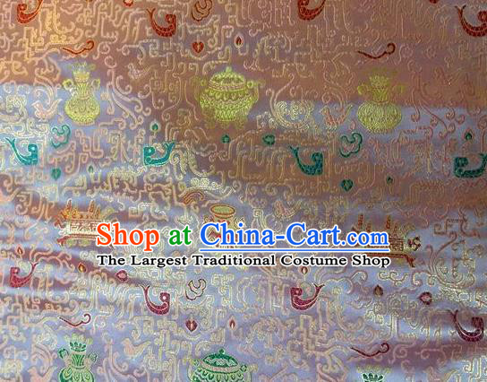 Asian Chinese Classical Eight Treasures Pattern Design Pink Silk Fabric Traditional Nanjing Brocade Material