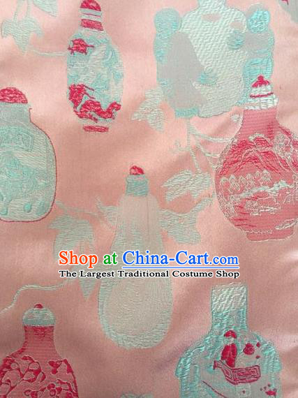 Asian Chinese Classical Vase Pattern Design Pink Silk Fabric Traditional Nanjing Brocade Material