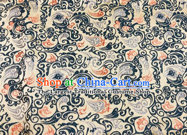 Asian Chinese Classical Waves Pattern Design Beige Brocade Fabric Traditional Silk Material