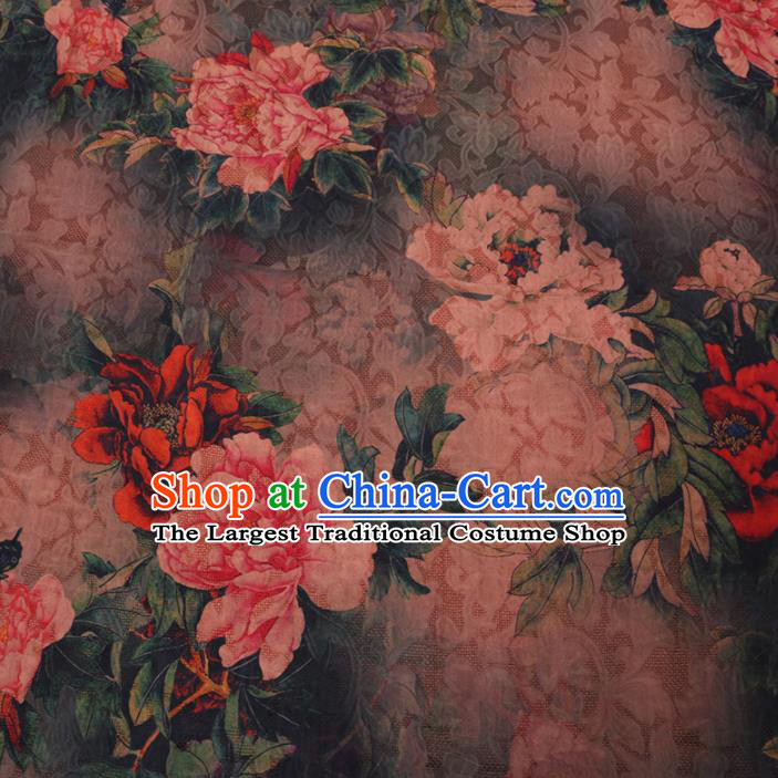 Asian Chinese Classical Peony Pattern Design Dark Green Watered Gauze Fabric Traditional Silk Material