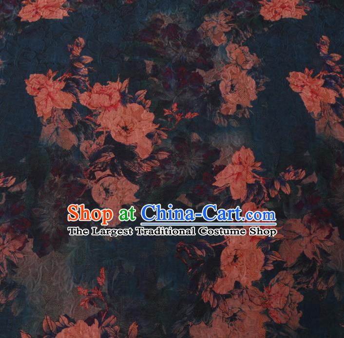 Chinese Classical Peony Flowers Pattern Design Atrovirens Watered Gauze Fabric Asian Traditional Silk Material