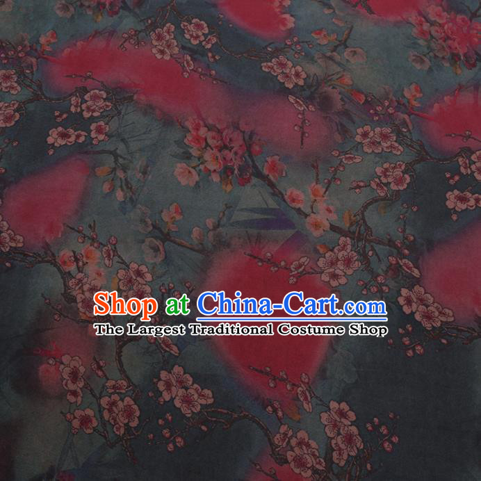 Chinese Cheongsam Classical Plum Blossom Pattern Design Green Watered Gauze Fabric Asian Traditional Silk Material