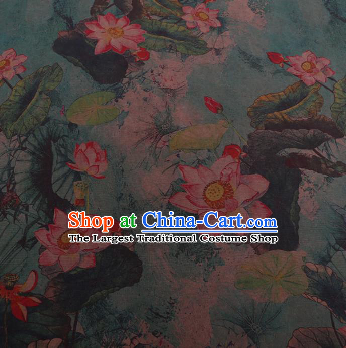 Chinese Cheongsam Classical Lotus Pattern Design Green Watered Gauze Fabric Asian Traditional Silk Material