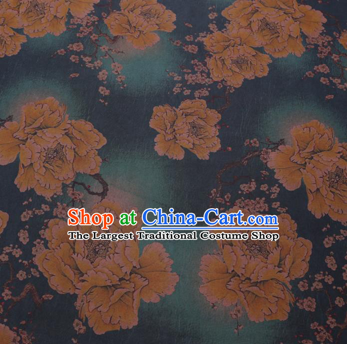 Chinese Cheongsam Classical Yellow Peony Pattern Design Watered Gauze Fabric Asian Traditional Silk Material