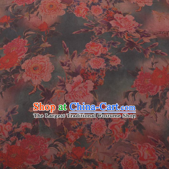 Chinese Cheongsam Classical Peony Pattern Design Green Watered Gauze Fabric Asian Traditional Silk Material