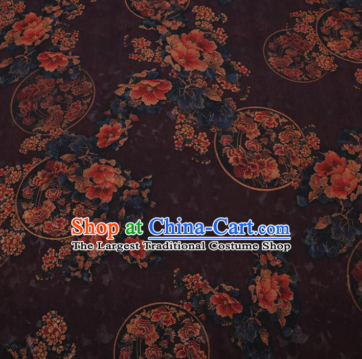 Chinese Cheongsam Classical Round Peony Pattern Design Purple Watered Gauze Fabric Asian Traditional Silk Material