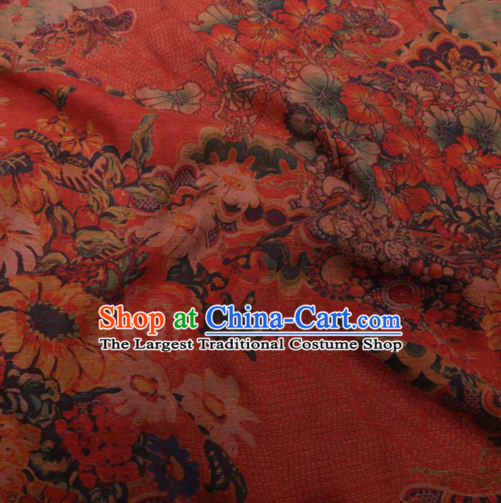 Chinese Cheongsam Classical Flowers Pattern Design Red Watered Gauze Fabric Asian Traditional Silk Material