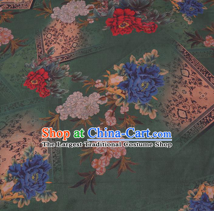 Chinese Cheongsam Classical Peony Pattern Design Atrovirens Watered Gauze Fabric Asian Traditional Silk Material