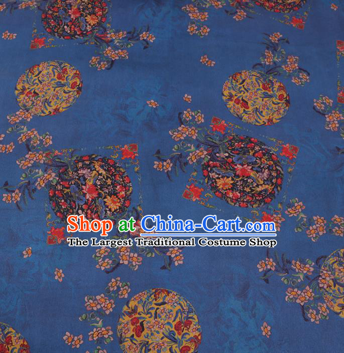 Chinese Cheongsam Classical Orchid Lotus Pattern Design Blue Watered Gauze Fabric Asian Traditional Silk Material