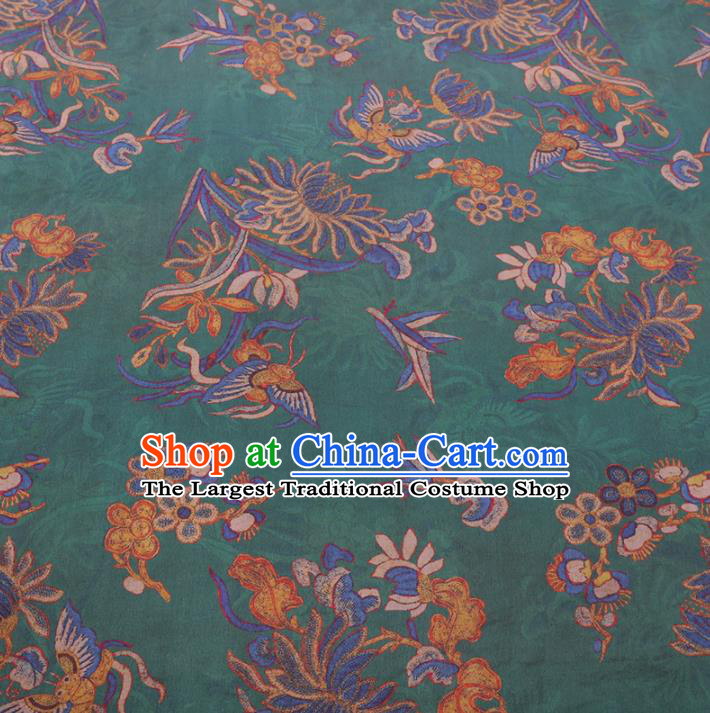 Chinese Cheongsam Classical Chrysanthemum Butterfly Pattern Design Green Watered Gauze Fabric Asian Traditional Silk Material