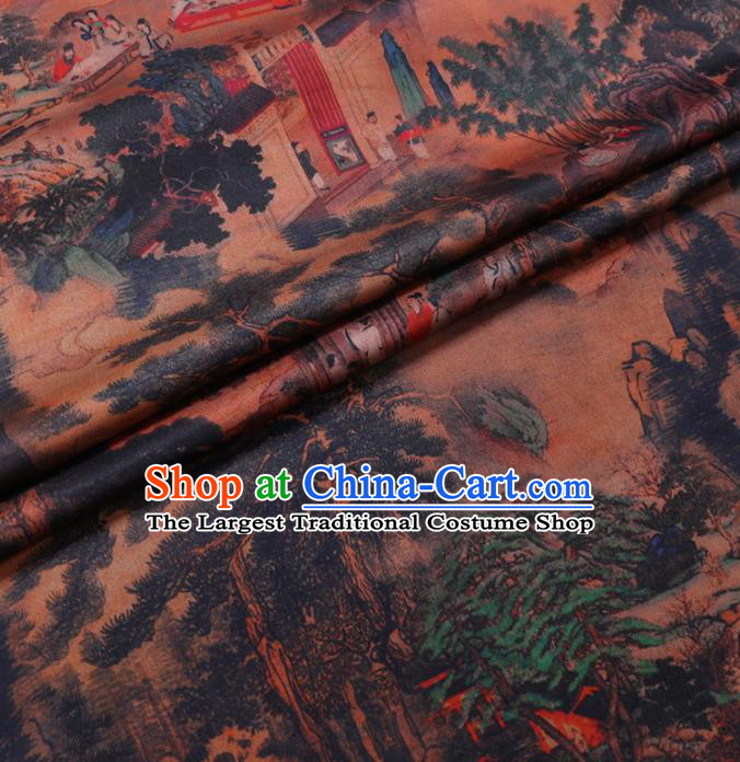 Chinese Cheongsam Classical Natural Village Household Pattern Design Ginger Watered Gauze Fabric Asian Traditional Silk Material