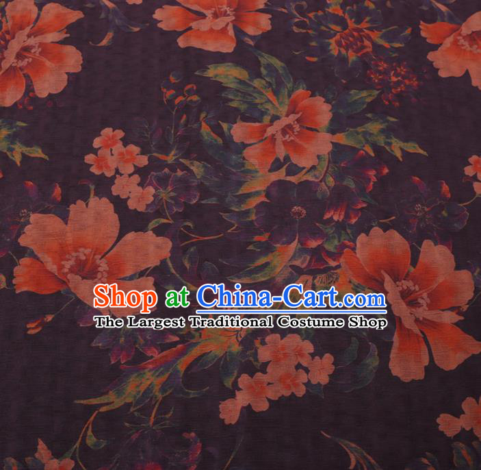 Chinese Cheongsam Classical Flowers Pattern Design Purple Watered Gauze Fabric Asian Traditional Silk Material