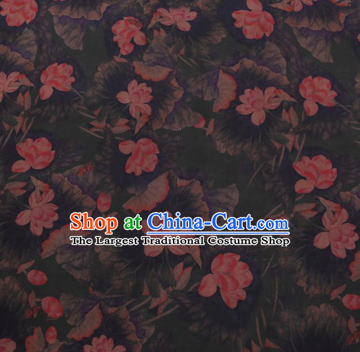 Chinese Cheongsam Classical Lotus Pattern Design Deep Green Watered Gauze Fabric Asian Traditional Silk Material