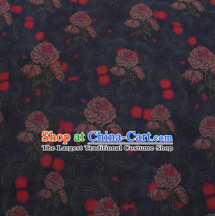 Chinese Cheongsam Classical Flowers Pattern Design Atrovirens Watered Gauze Fabric Asian Traditional Silk Material