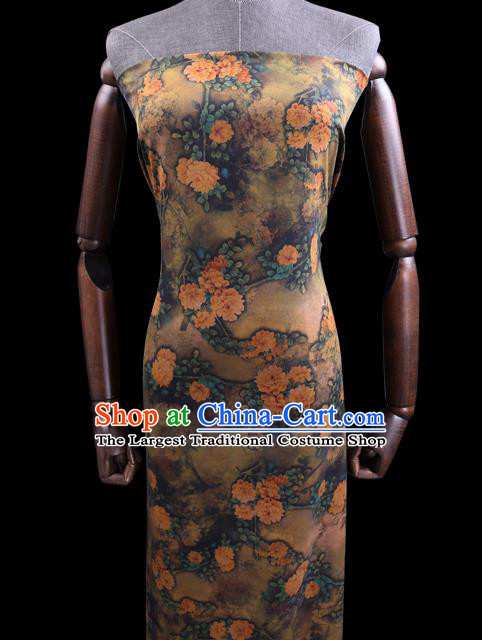 Chinese Cheongsam Classical Peony Pattern Design Olive Green Watered Gauze Fabric Asian Traditional Silk Material