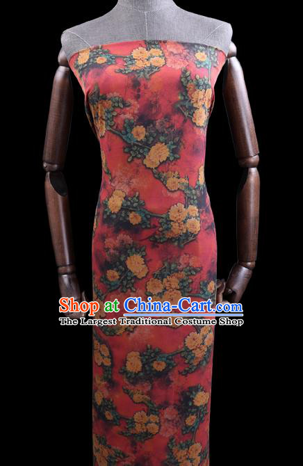 Chinese Cheongsam Classical Peony Pattern Design Red Watered Gauze Fabric Asian Traditional Silk Material