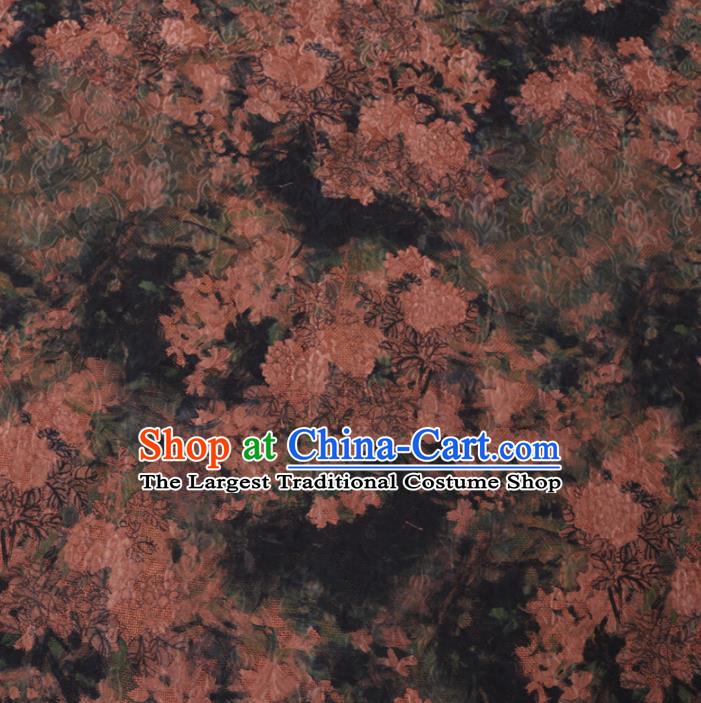 Asian Chinese Classical Flowers Pattern Design Atrovirens Watered Gauze Fabric Traditional Silk Material