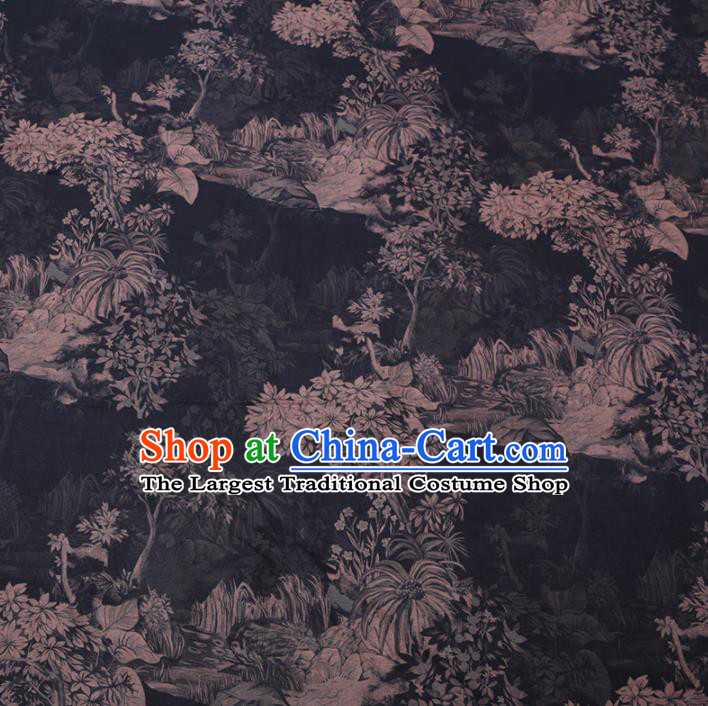 Chinese Cheongsam Classical Pattern Design Navy Watered Gauze Fabric Asian Traditional Silk Material