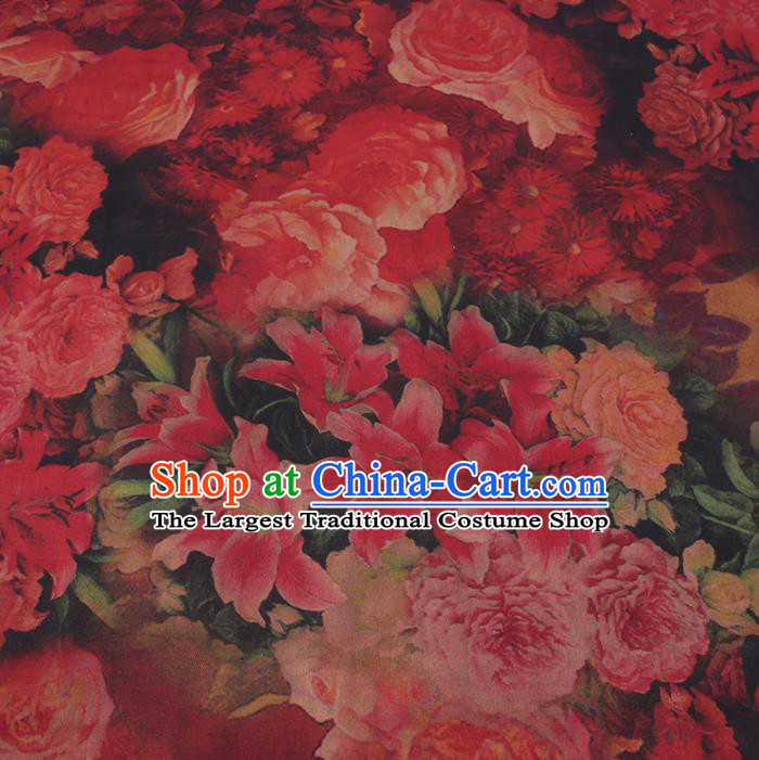 Chinese Cheongsam Classical Roses Pattern Design Watered Gauze Fabric Asian Traditional Silk Material