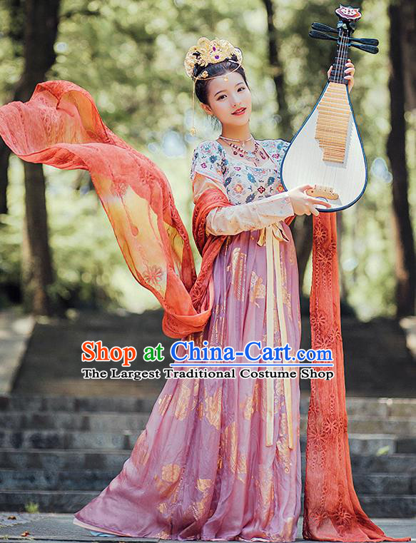 Chinese Ancient Court Dance Lady Embroidered Dress Traditional Tang Dynasty Royal Princess Costumes for Women