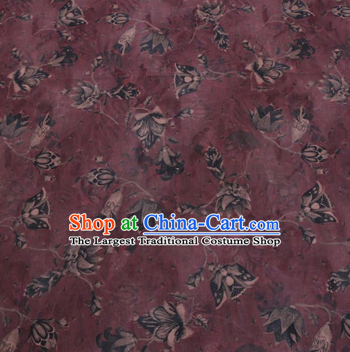 Chinese Cheongsam Classical Tulip Pattern Design Purple Watered Gauze Fabric Asian Traditional Silk Material