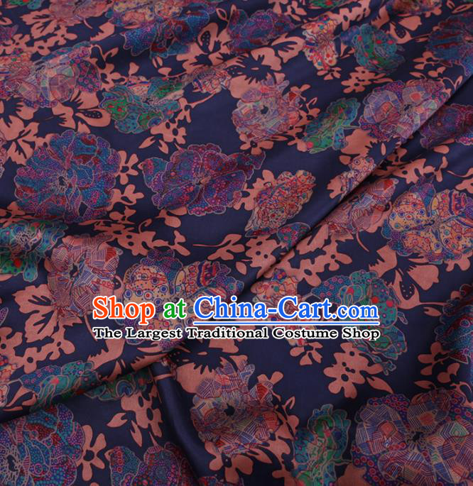 Chinese Cheongsam Classical Pattern Design Deep Blue Watered Gauze Fabric Asian Traditional Silk Material