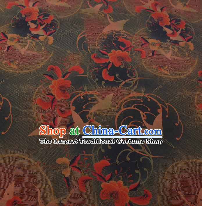 Chinese Cheongsam Classical Crane Peony Pattern Design Green Watered Gauze Fabric Asian Traditional Silk Material